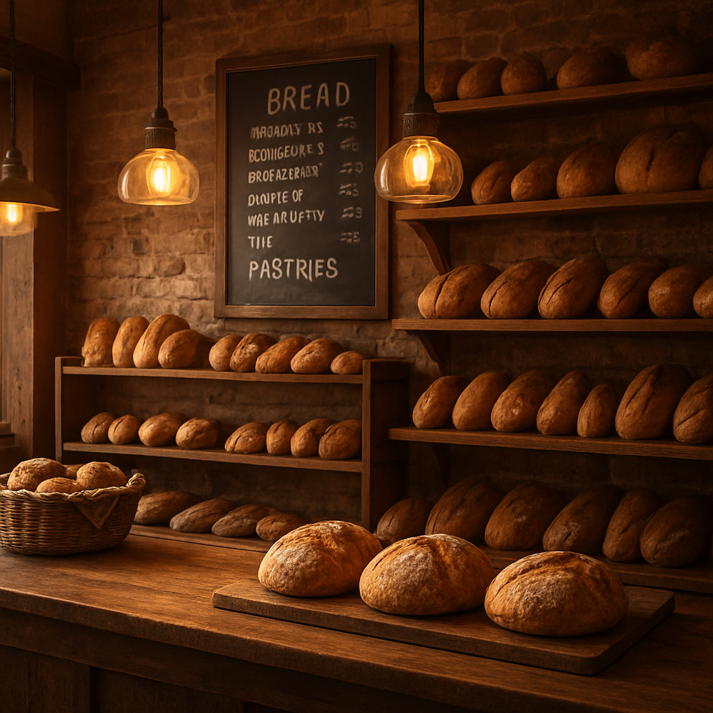 Warm interior of Ashgrove Bakehouse with bread on display
